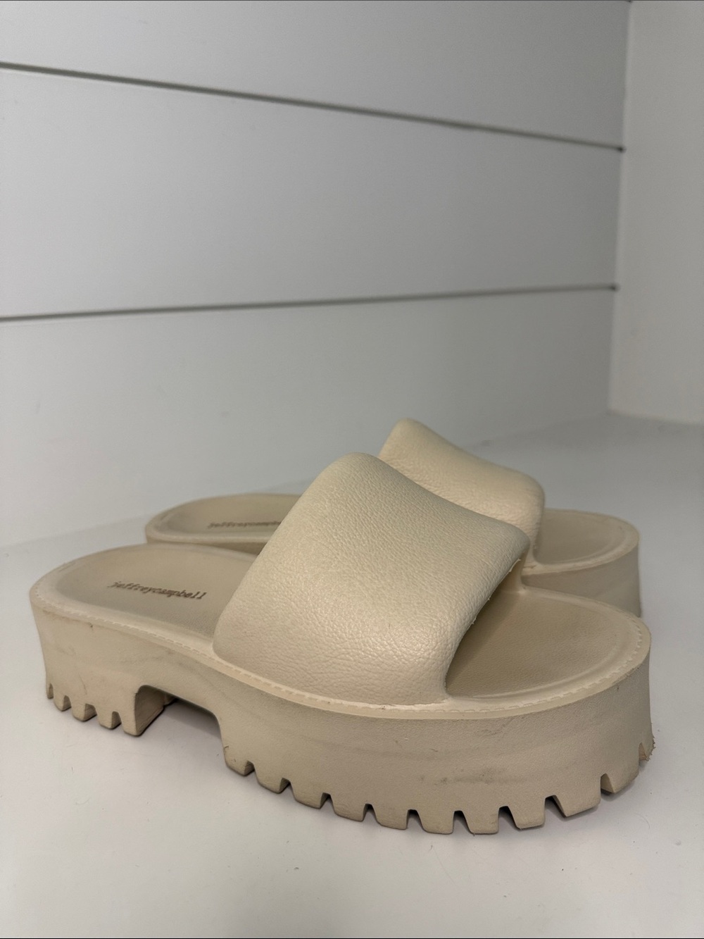 Jeffrey Campbell Platform Slide Sandals Cream - Picture 3 of 4